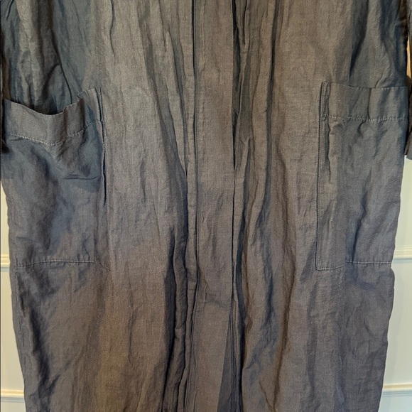 Eileen Fisher Denim Blue Organic Cotton Blend Stand Up Collar Coat Size XL - Picture 7 of 13